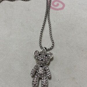 Others Follow Silver Rhinestone Teddy Bear Pendant Necklace